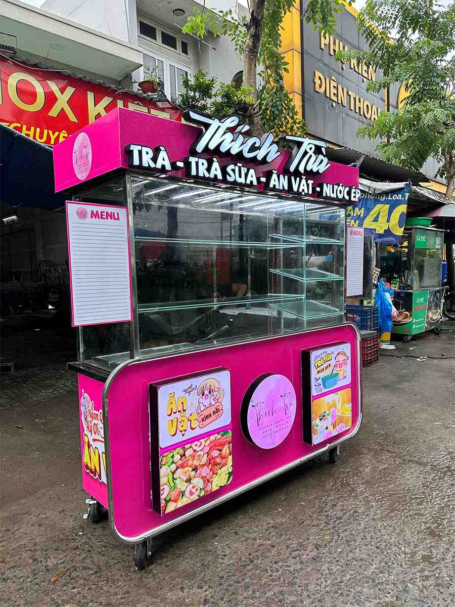 Xe Trà Sữa ăn Vặt 1m6 màu hồng