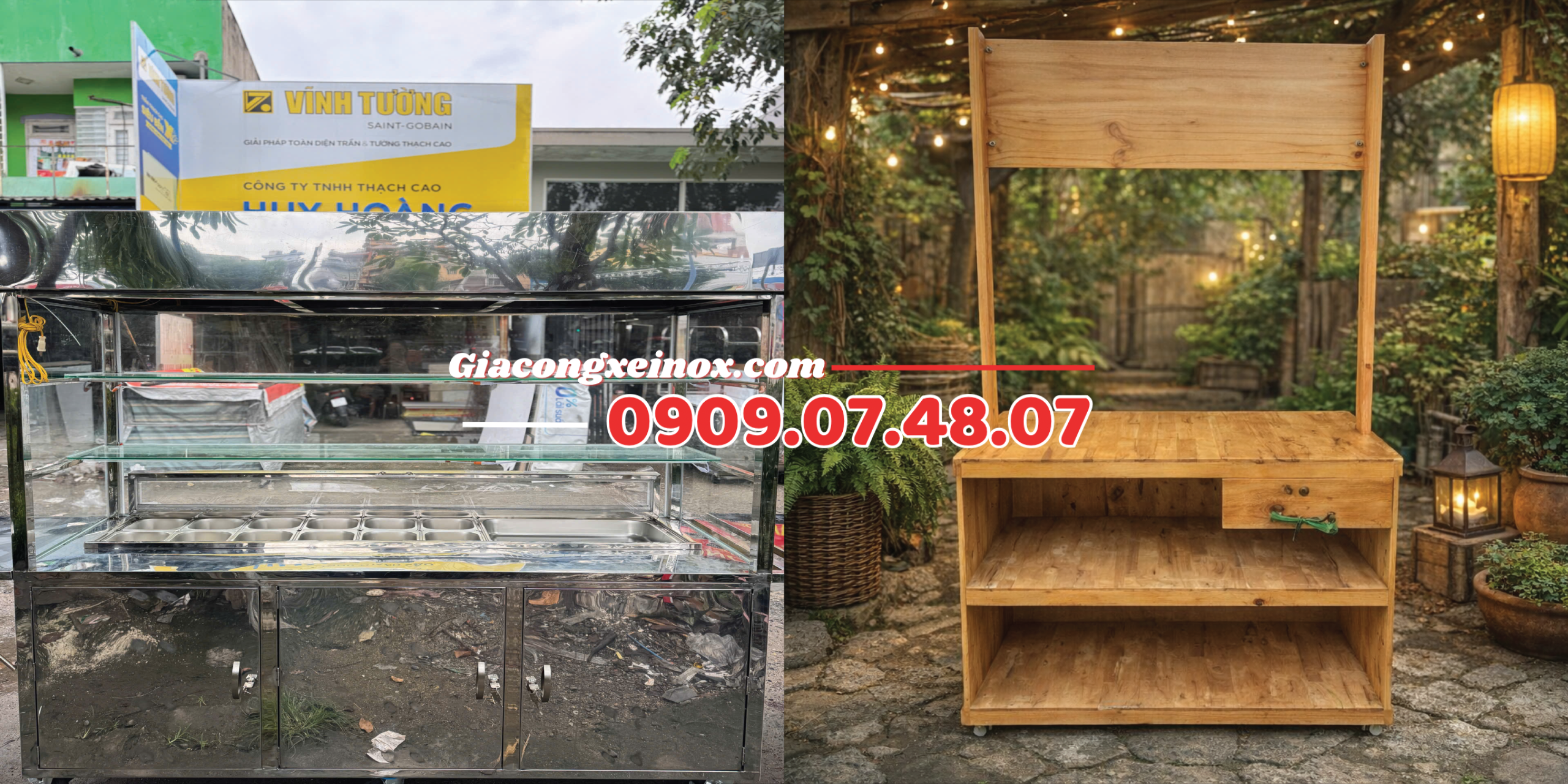 Xe Vịt Quay Tỳ Bà 2M Inox Cao Cấp so sánh xe inox và quầy tạm