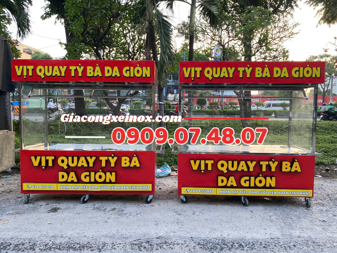 Xe Vịt Quay Tỳ Bà 2M Inox Cao Cấp Xe Inox Vịt Quay Tỳ Bà 2M